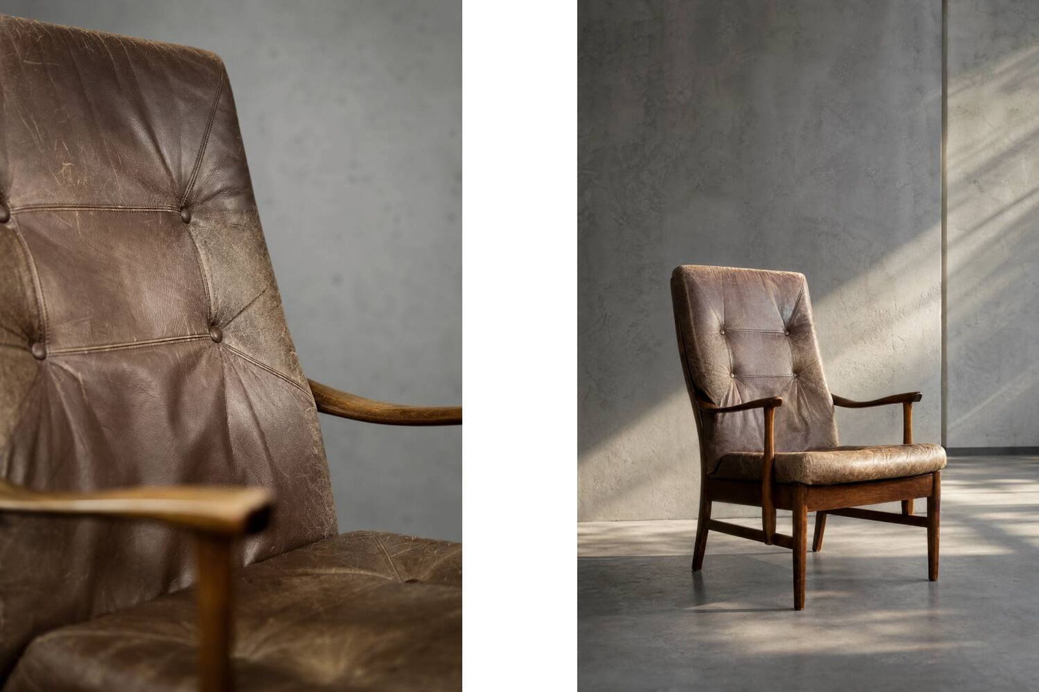 Vintage MidCentury Danish Beech&Leather High Armchair from Farstrup Møbler