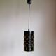 Amber blown glass and midnight blue metal hanging lamp 1960