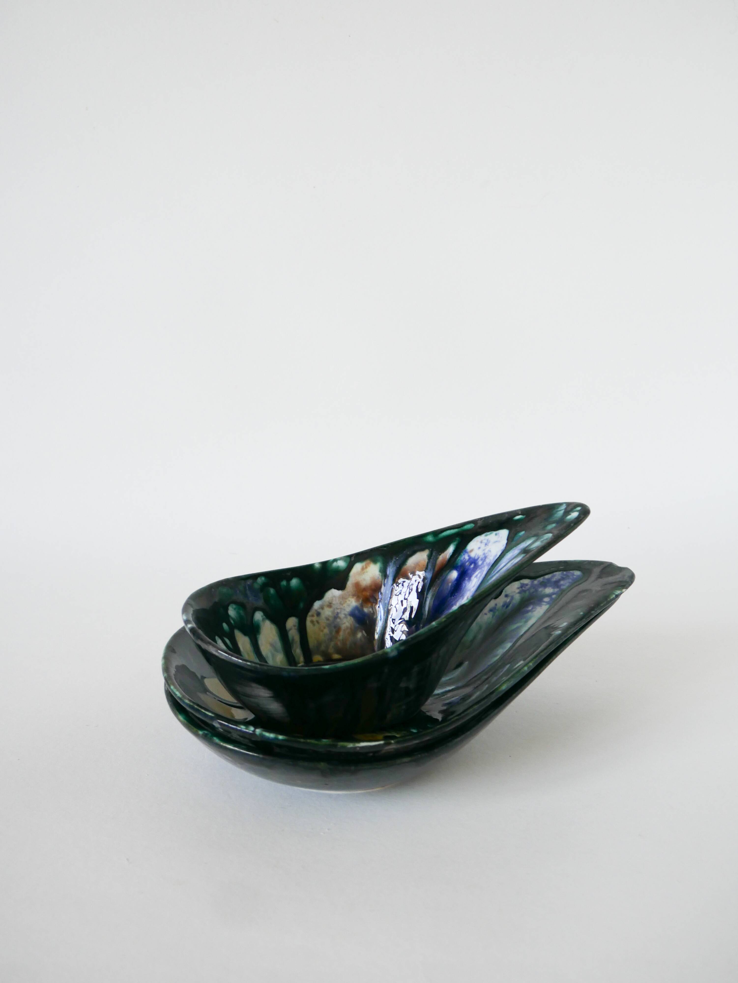 Set of three small ceramic dishes from Morvan, 1970.