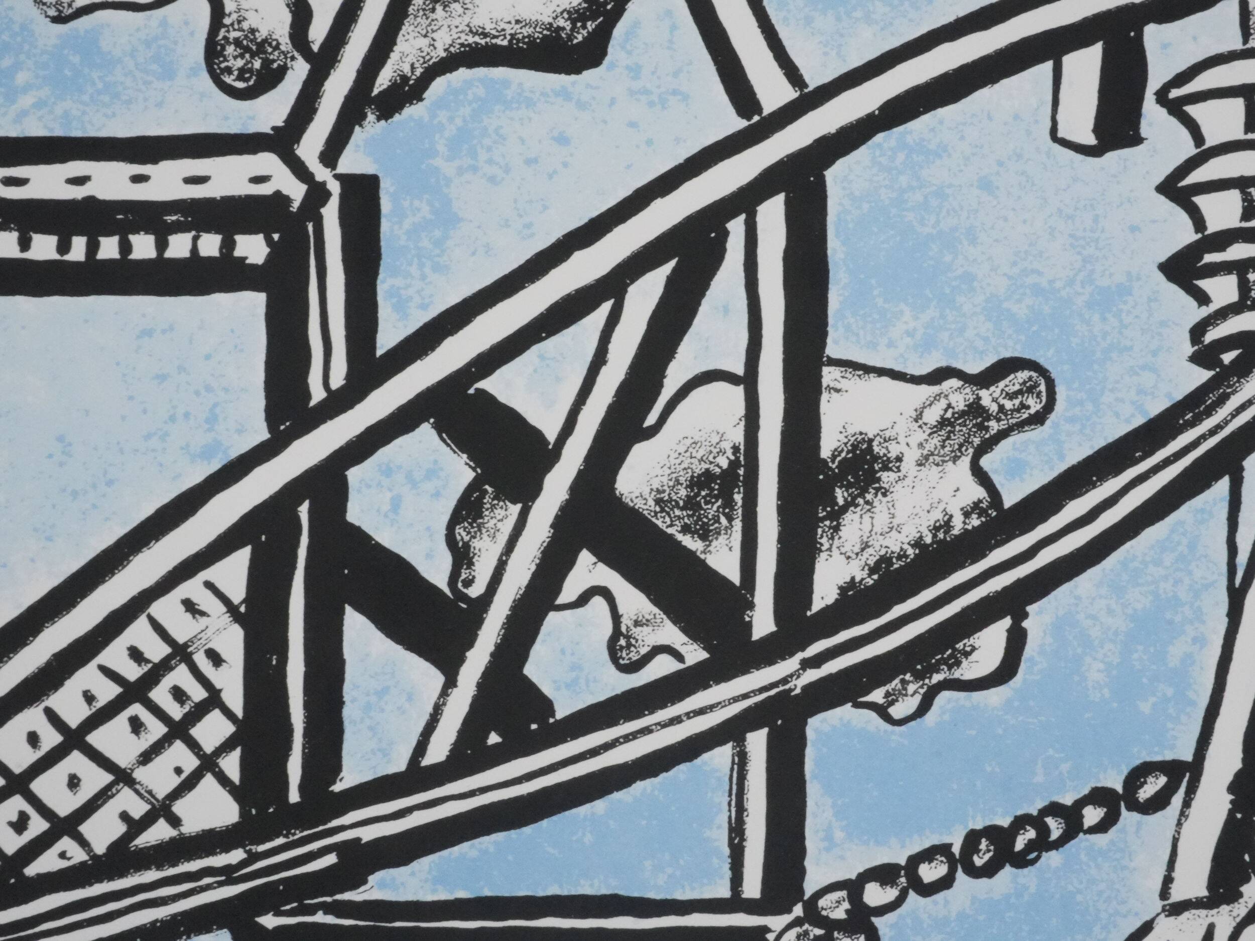 Fernand leger : les constructeurs (bleu), lithographie signée