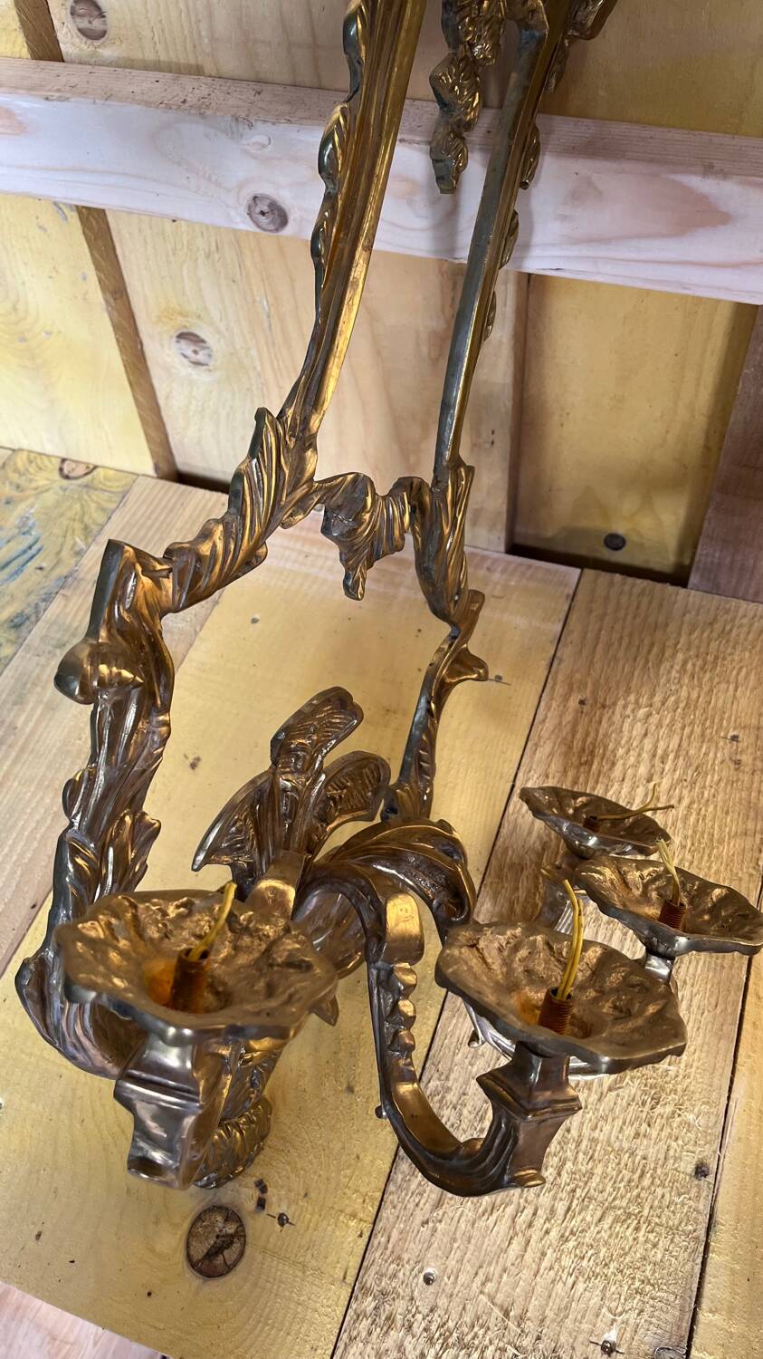 Pair of LXV style gilt bronze wall lights