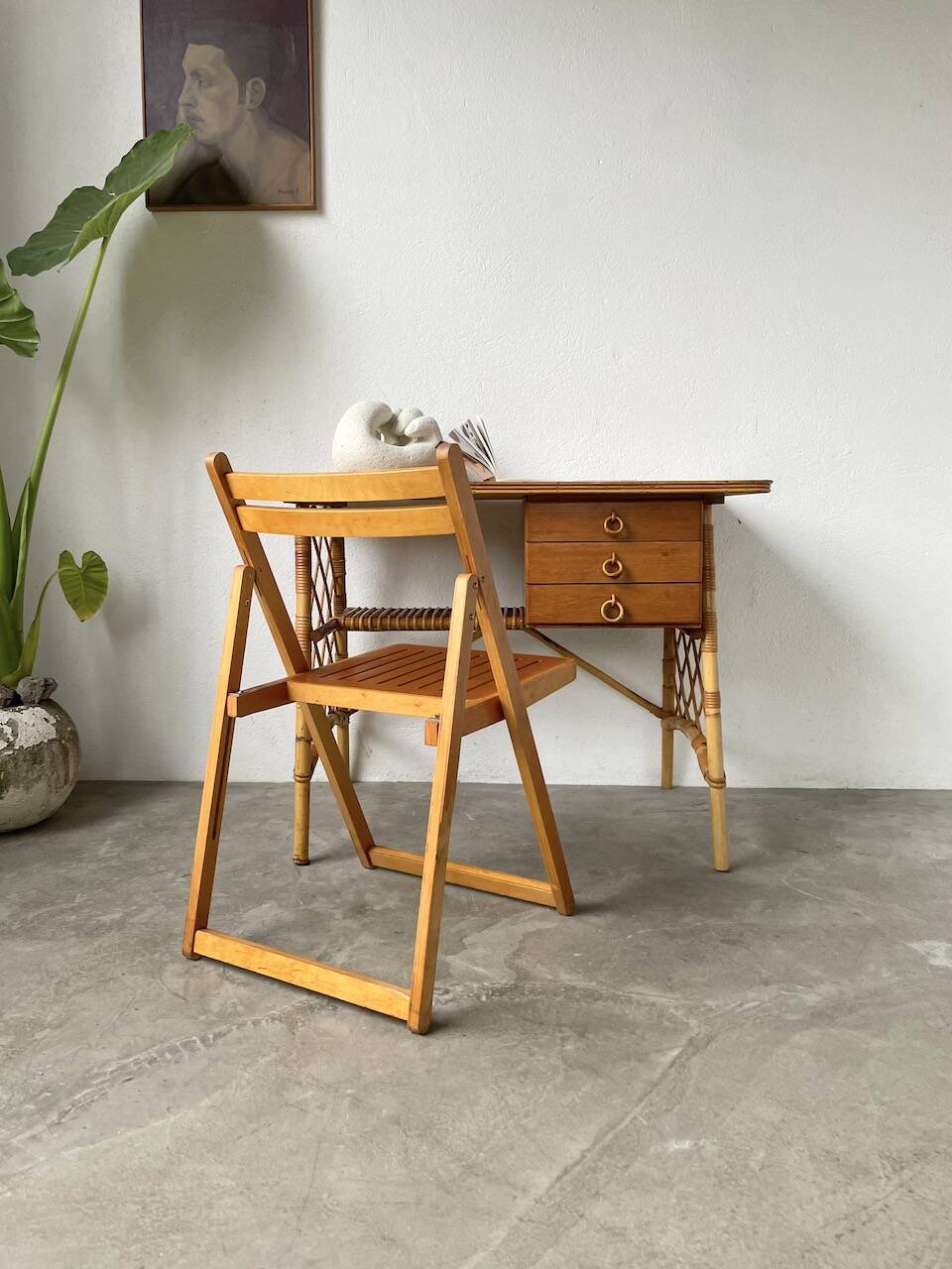 Bureau rotin Louis Sognot et sa chaise