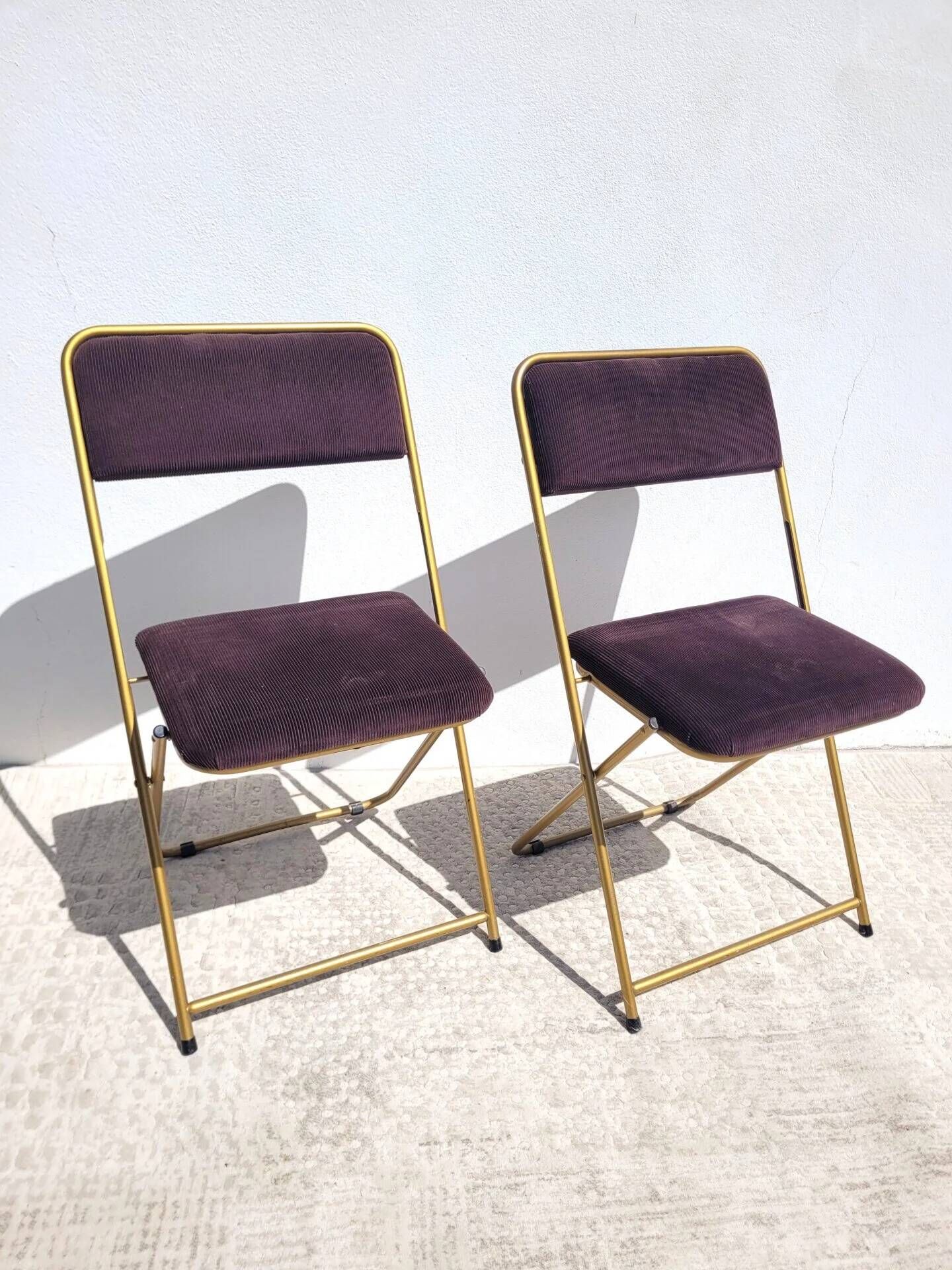 Lot de 2 chaises pliantes Lafuma en velours marron années 70