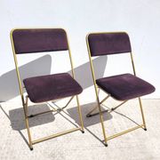 Set of 2 Lafuma folding chairs in brown velvet from the 1970s.