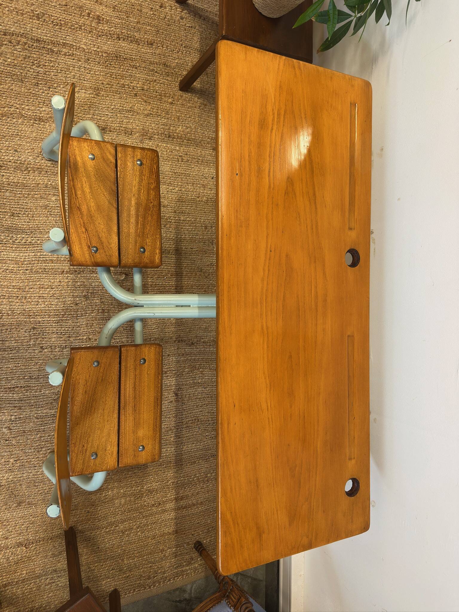 Ancien pupitre double d’écolier –  bois et métal