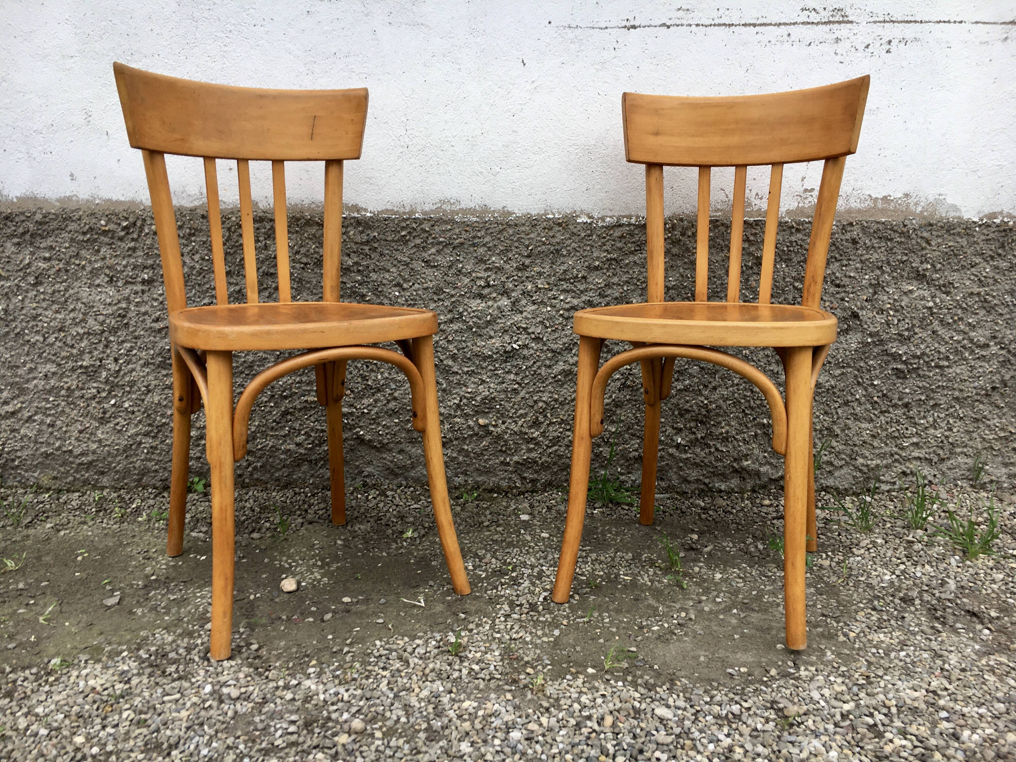 Pair of bentwood curved wooden bistro chairs