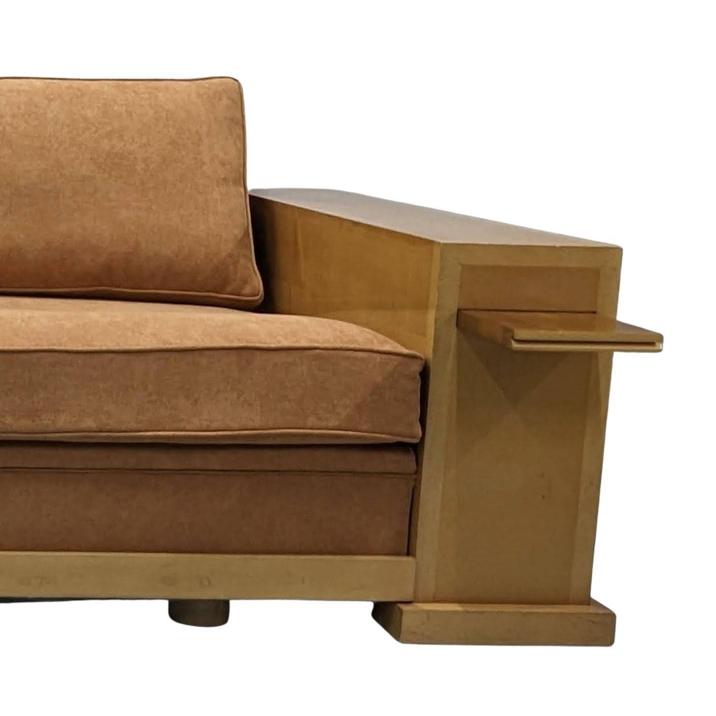 Key Largo Hugues Chevalier sofa Art Deco style in sycamore and suede