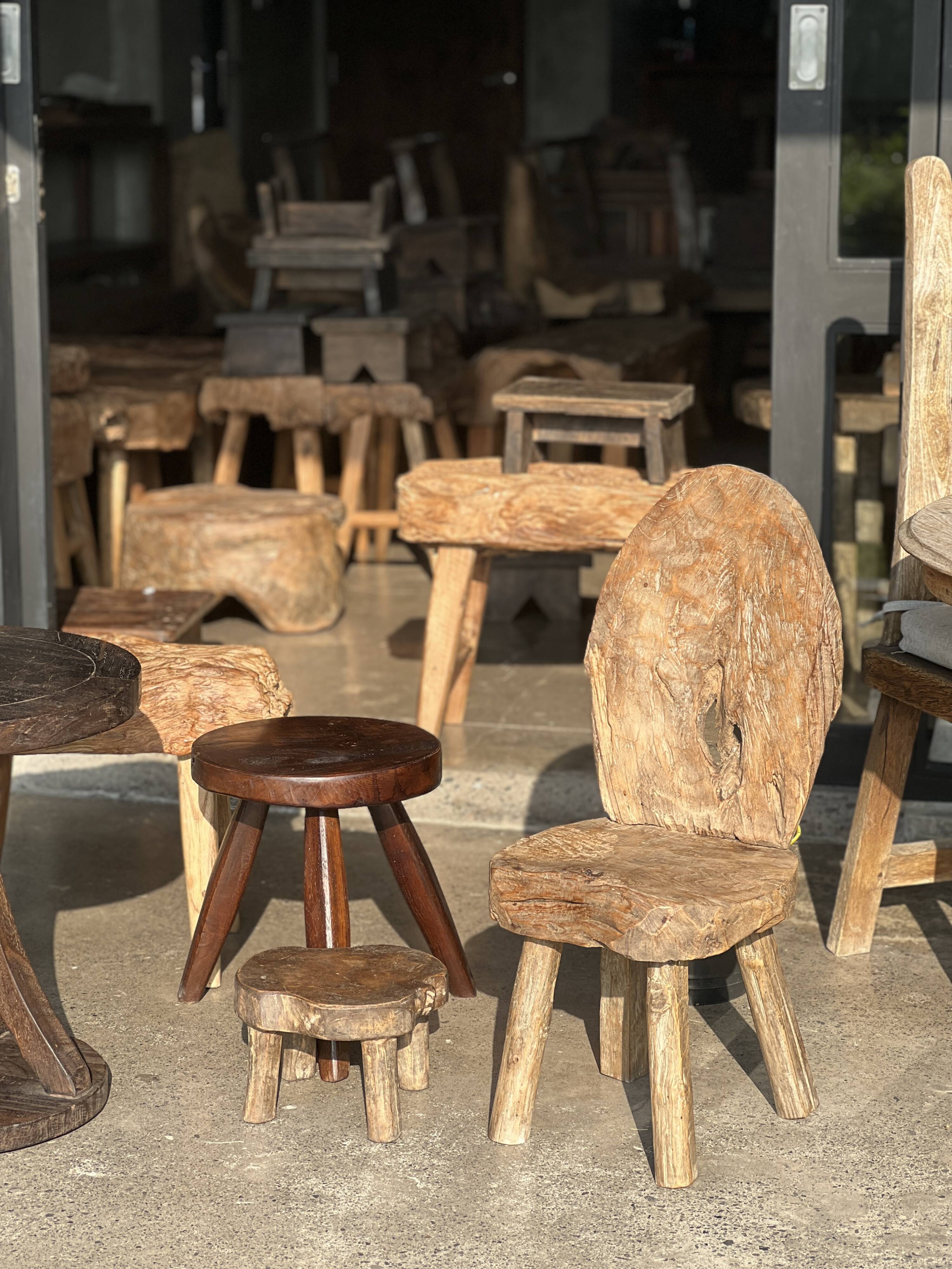 Mini low stool in upcycled old Asian teak H15 D24