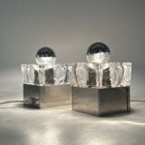 Cubic metal and glass bedside lamps, 70s