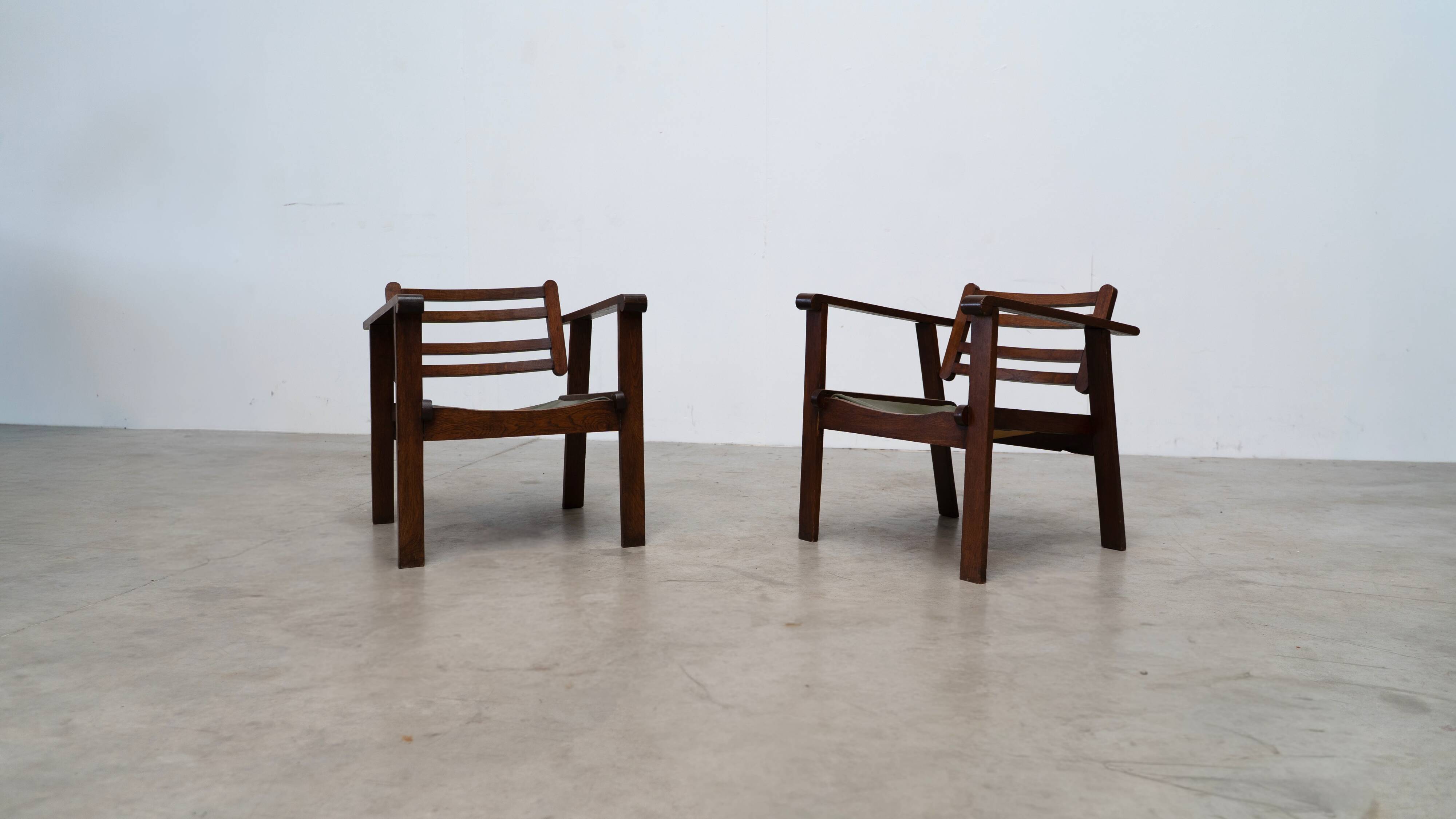 Set of two early French lounge chairs