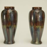 Pair of barbotine vases from the early 20th century stamped BELGIUM 158