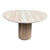 Scandinavian round dining table with a central base, stripped, made of solid raw wood, 90.
