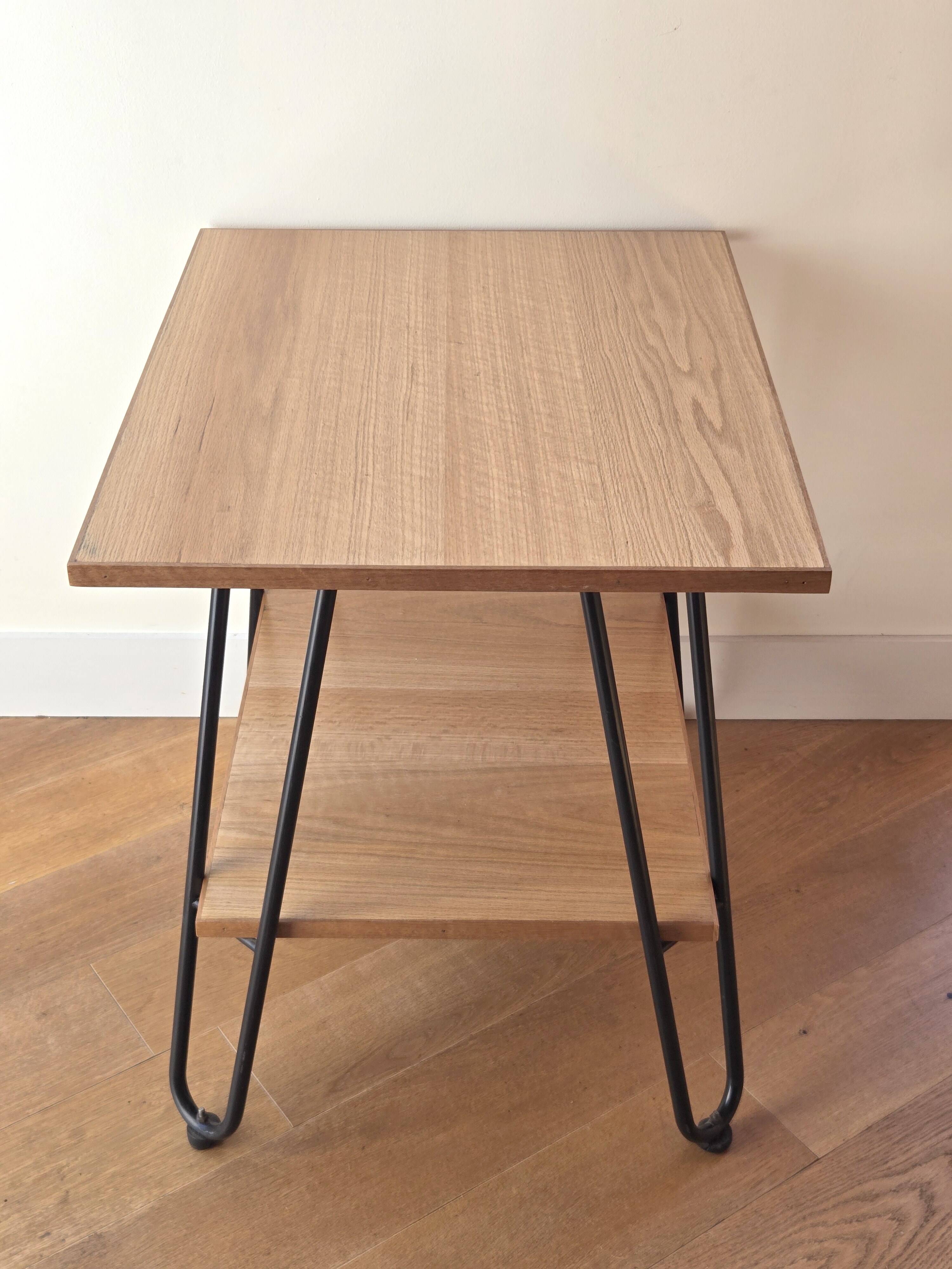 Side table in wood and steel in the style of Jacques Hitier, 1950s