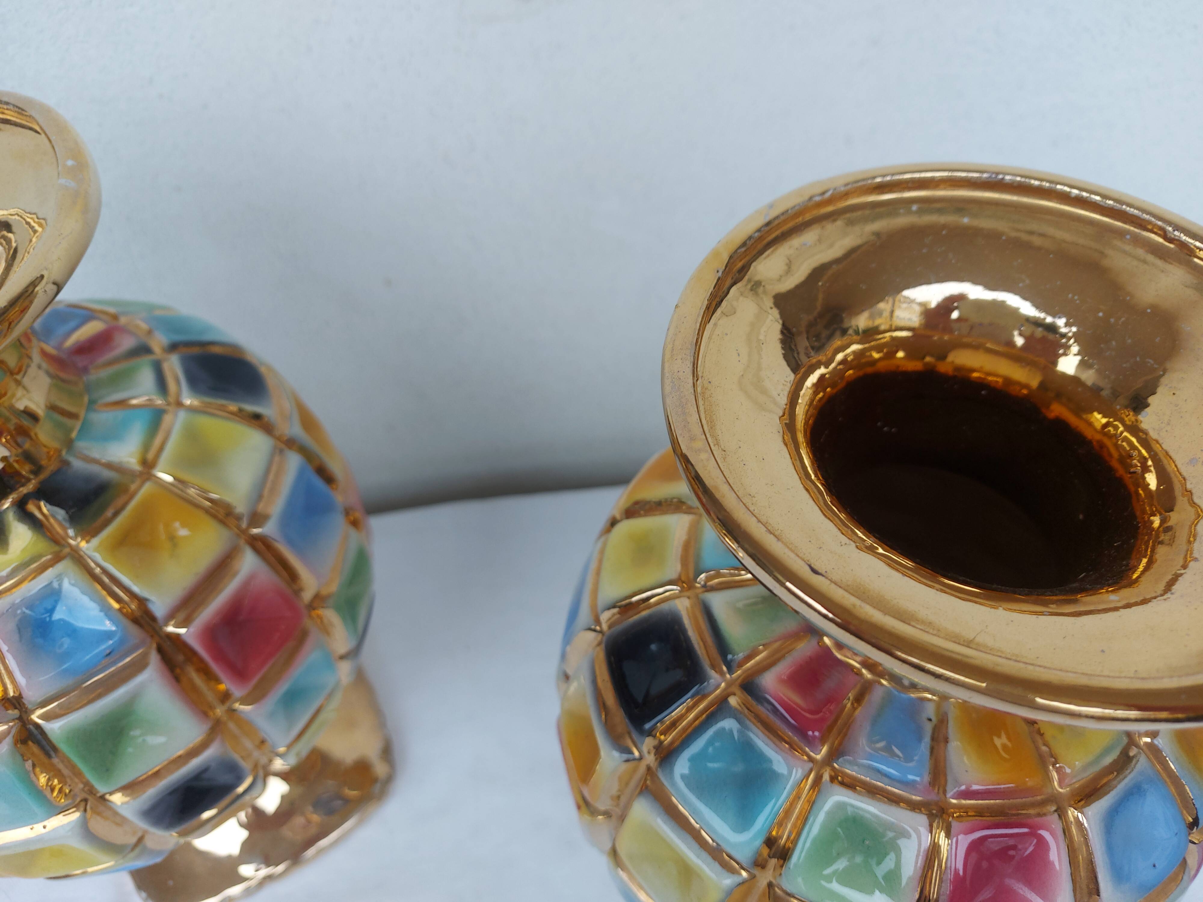 PAIR OF CERAMIC VASES DOREE, POLYCHROME, VINTAGE ITALY 60'S