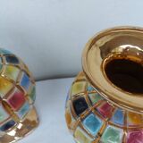 PAIR OF CERAMIC VASES DOREE, POLYCHROME, VINTAGE ITALY 60'S