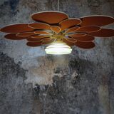 Suspension flower petals linen and rattan and vintage globe