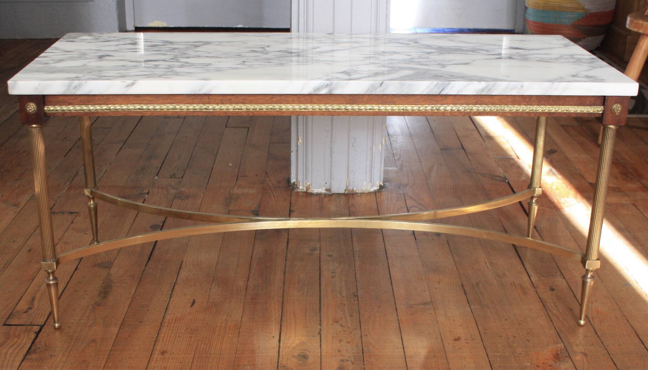Table basse marbre laiton et bois
