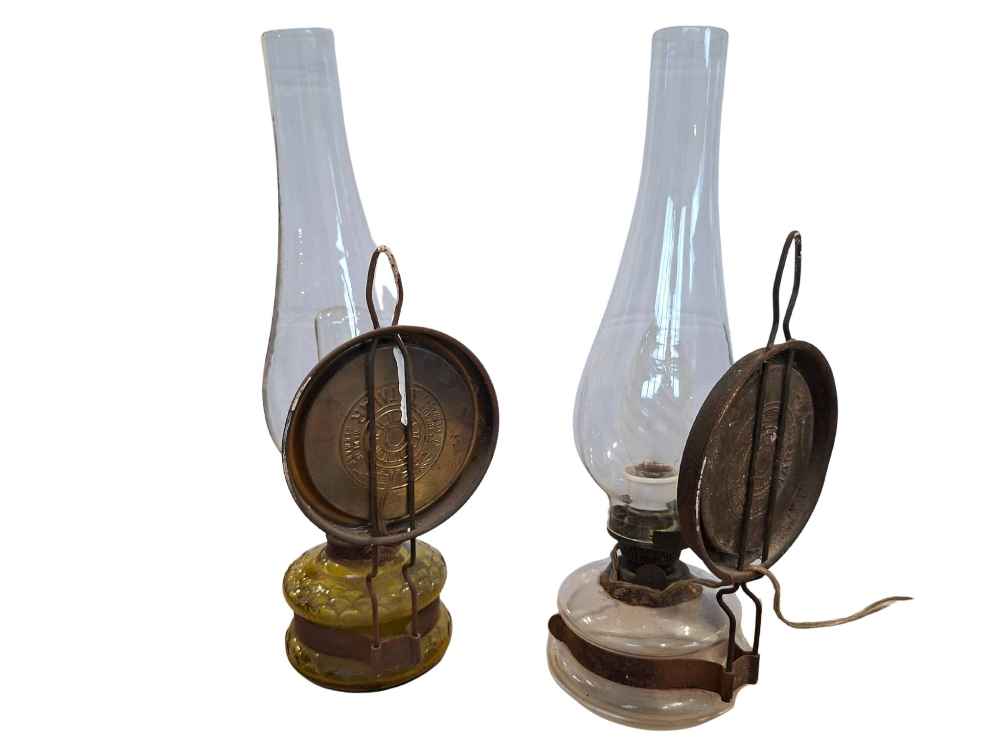 Coppia di Lampade Vintage DITMAR – Antiche Lampade a Olio Elettrificate con