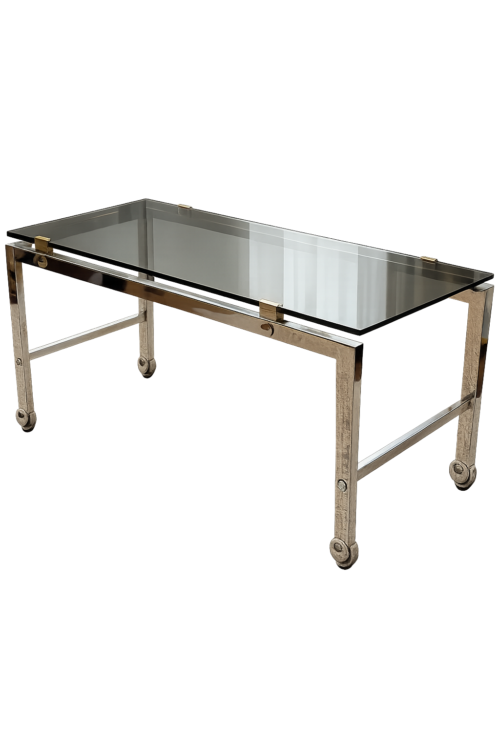 Chrome and smoked glass coffee table on wheels 1970