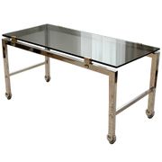 Chrome and smoked glass coffee table on wheels 1970
