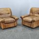 Pair of Arcon Italia Cognac Buffalo Leather Lounge Armchairs