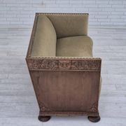 Canapé courbé danois des années 1950, mobilier en velours, bois de chêne.