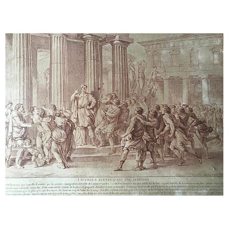 Charles Nicolas Cochin, Lycurgus wounded in a sedition, engraving, eighteenth century