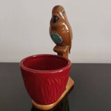 Cache pot figurative Perroquet barbotine marron bleu/vert