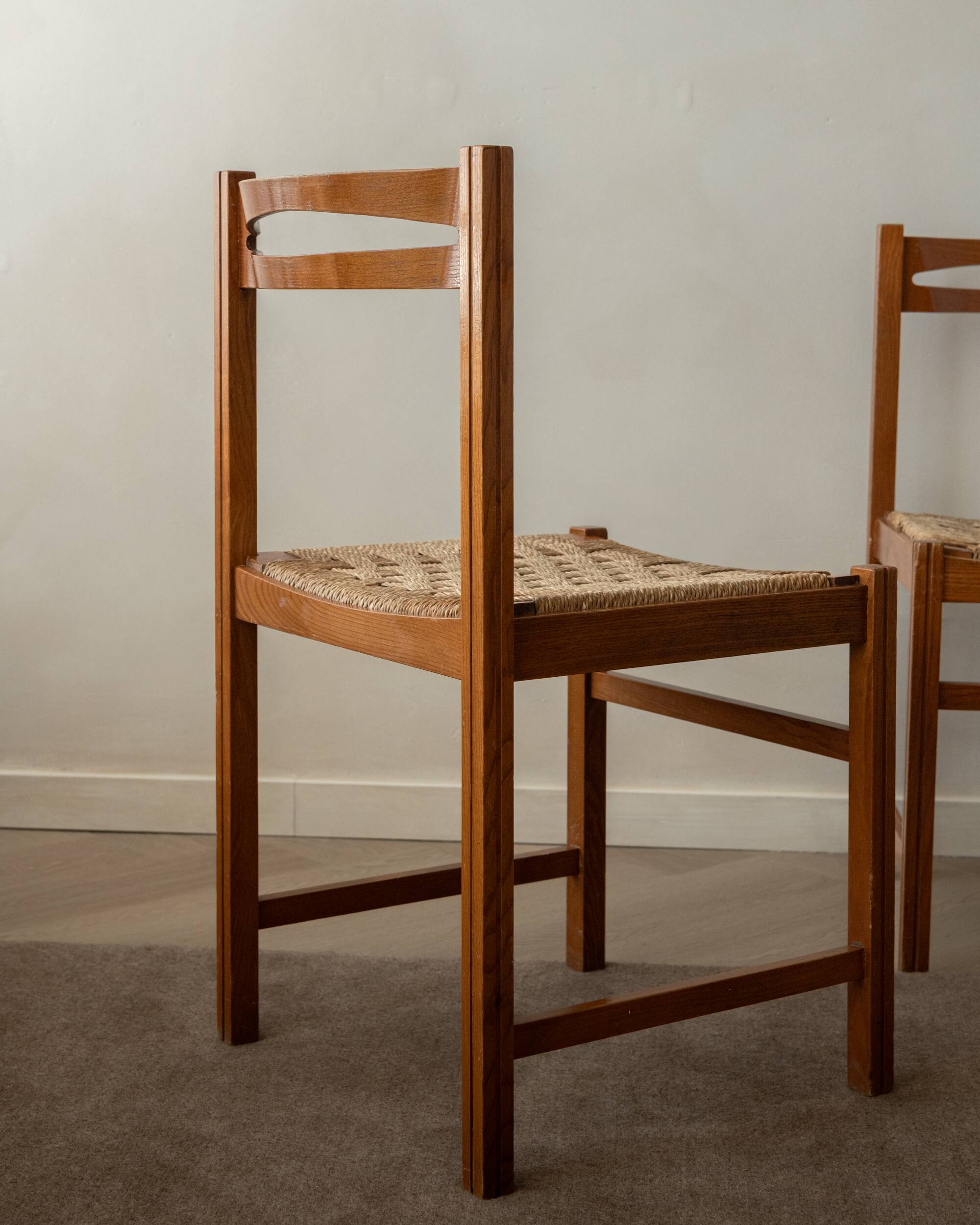 Chaises de salle à manger vintage italiennes rustiques modernes par Snaidero, années 1970, ensemble de 5