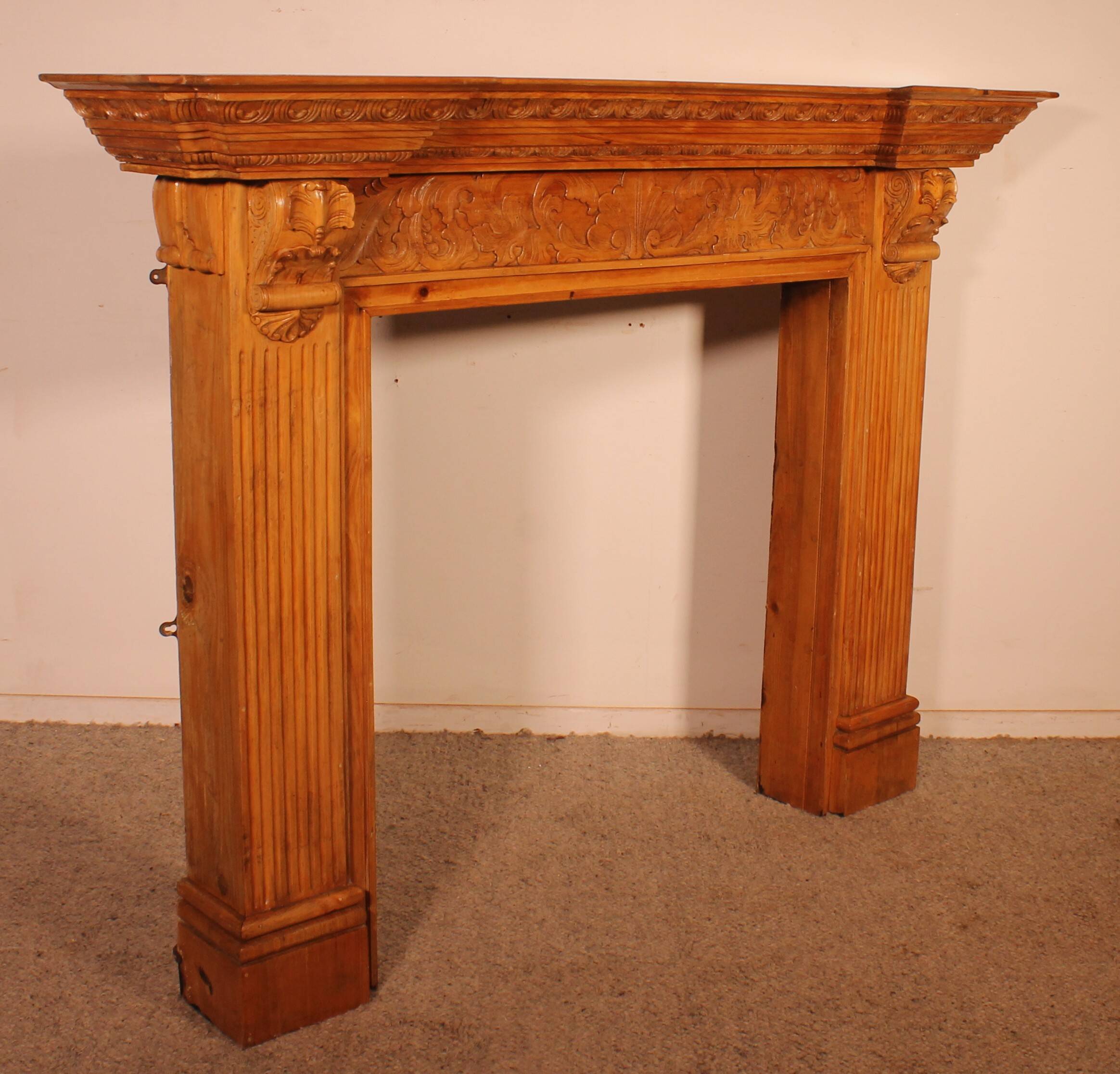 Transitional style beechwood fireplace mantel - 19th century