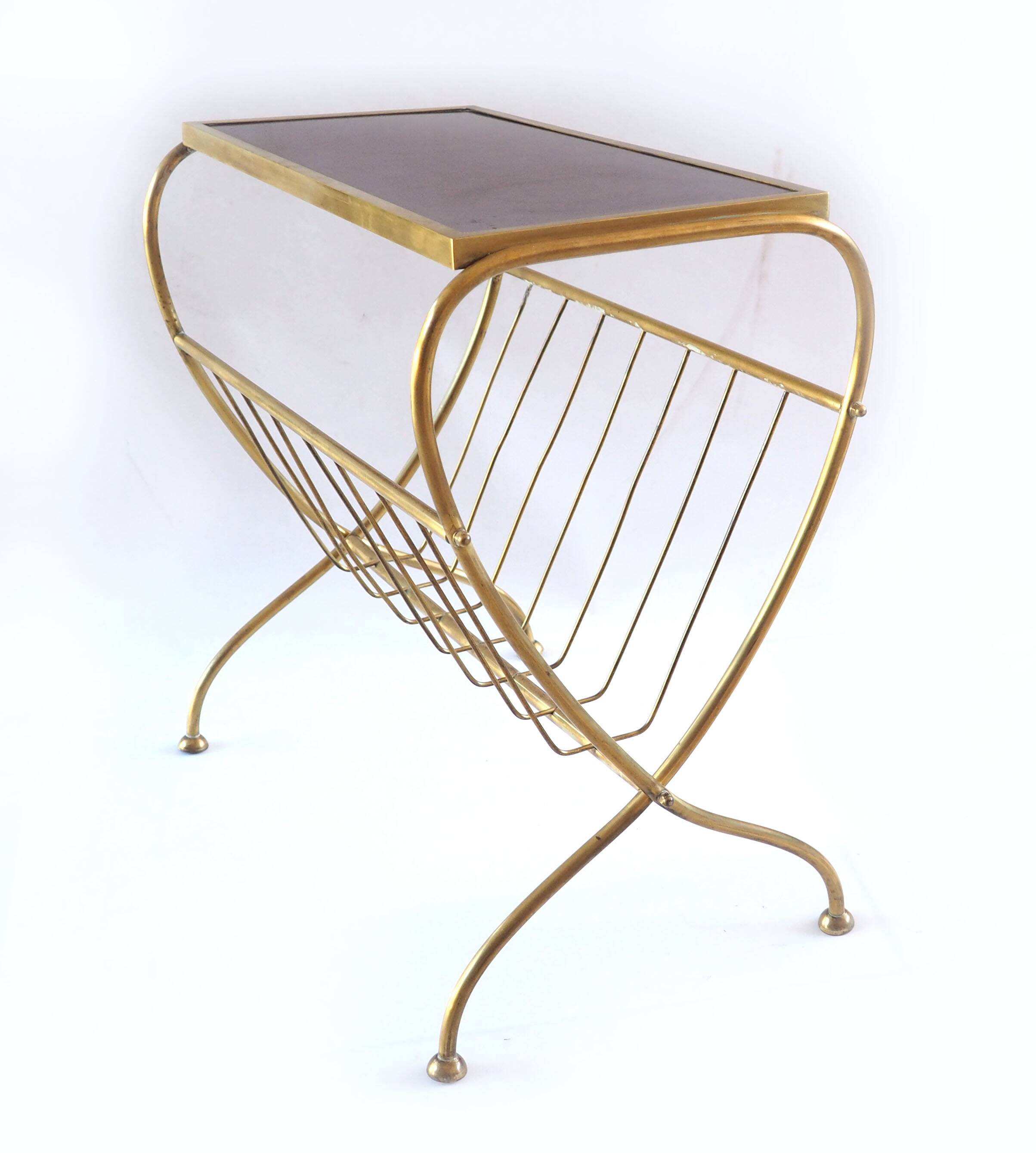 Brass magazine rack with shelf