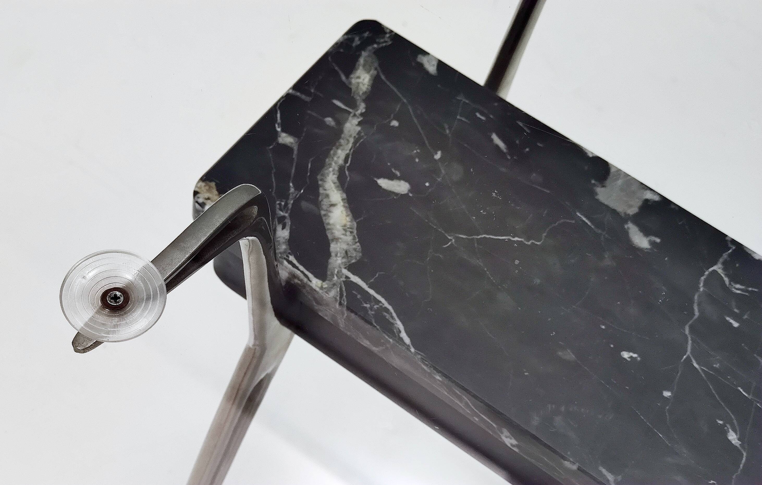 Oval Glass Coffee Table with Portoro Marble and Iron Base, Italy