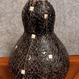 Important orientalist vase in textured black ceramic, with mother-of-pearl inlays circa 1930