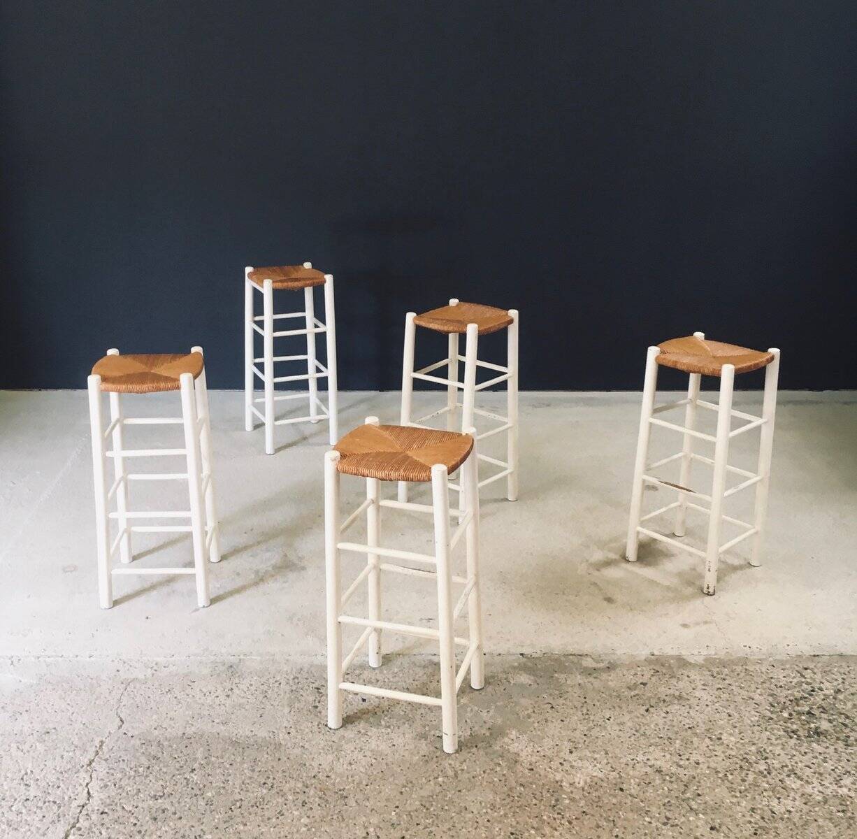 Rustic Handcrafted High Stools, France, 1940s, Set of 5