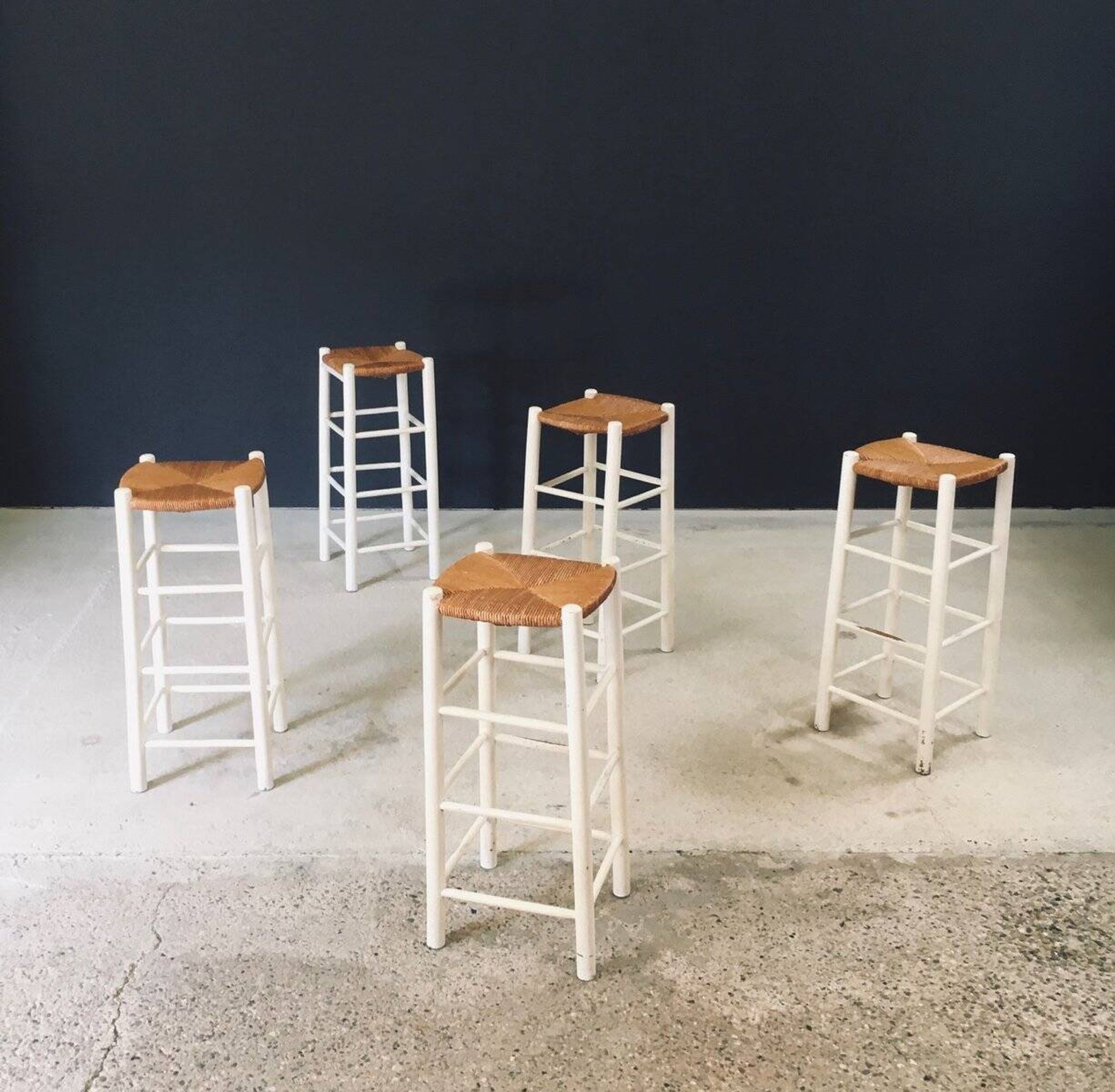 Rustic Handcrafted High Stools, France, 1940s, Set of 5