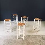 Rustic Handcrafted High Stools, France, 1940s, Set of 5