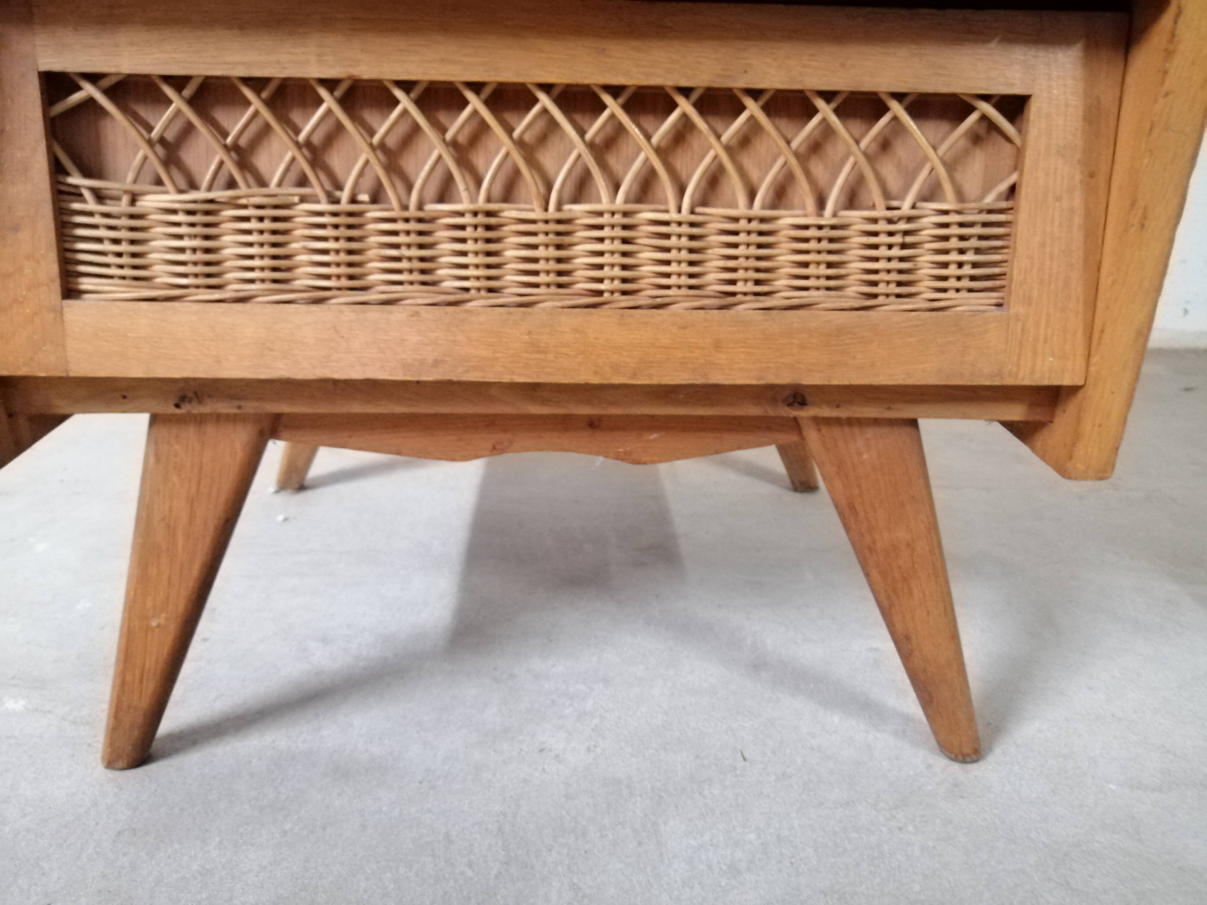 Wooden and rattan chiffonnnier 6 drawers