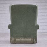 1970s, Danish wingback armchair, original condition, furniture velour, beech wood.