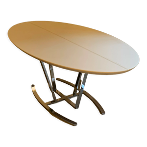 Tables ovale cuir blanc - inox