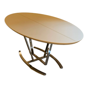 Tables ovale cuir blanc et inox