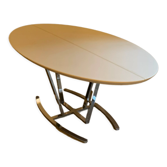 Oval tables white leather and stainless steel Matrix with central stitching