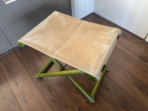 Tabouret pliable vintage Regency en hêtre italien et cuir