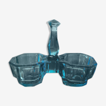 Saleron en verre vintage couleur turquoise