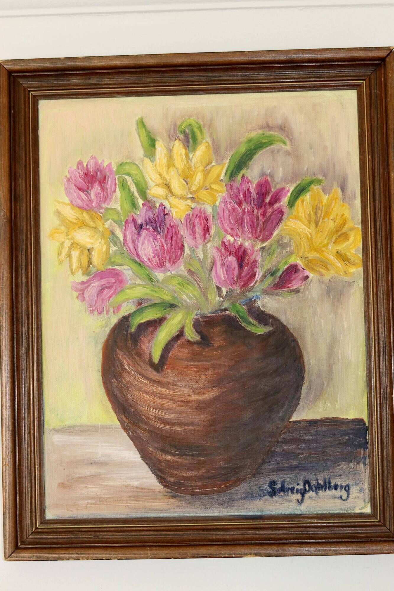 Original Swedish Mid-Century Oil on Panel " Still Life" by Solveig Dahlberg - Vintage & Framed