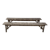 Pair of 2m solid oak wood farm benches for rustic farm table 1900