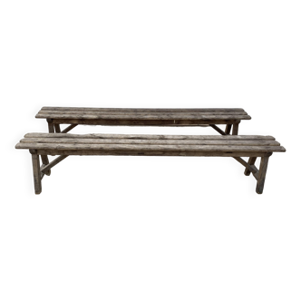 Pair of 2m solid oak wood farm benches for rustic farm table 1900