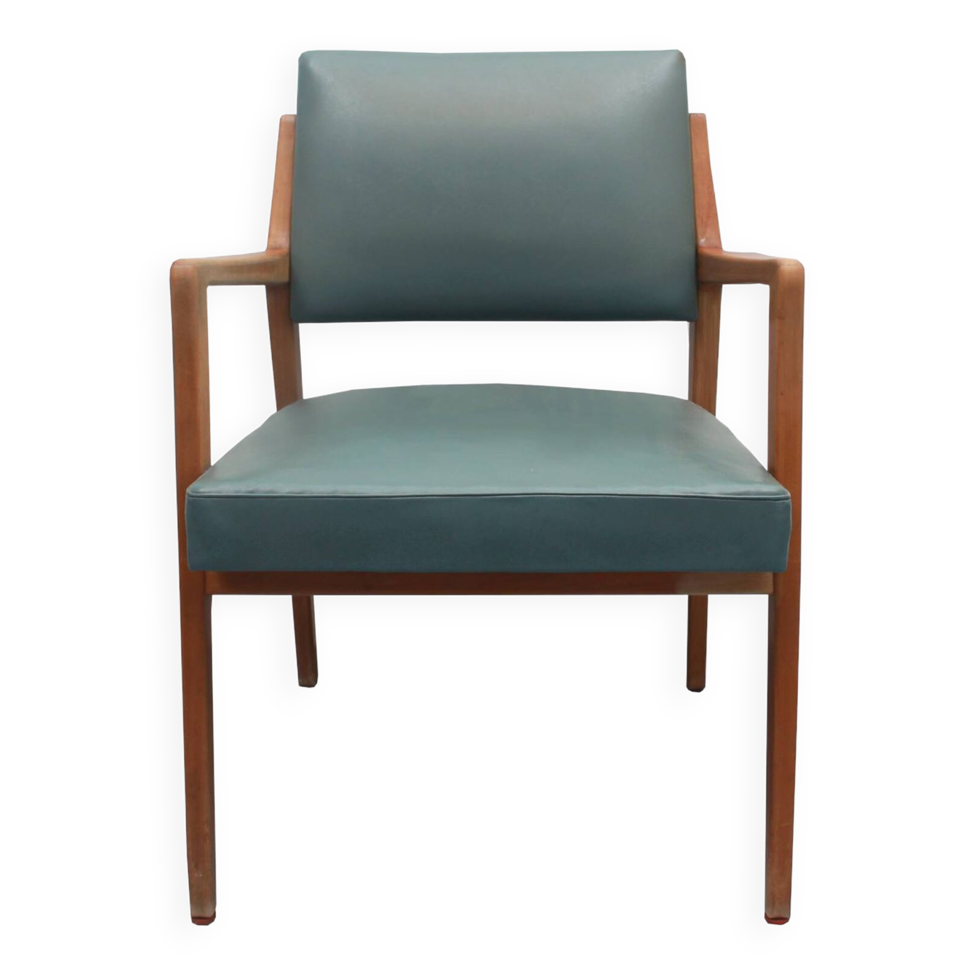 1950s armchair in cherrywood, leatherette kaki