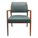1950s armchair in cherrywood, leatherette kaki