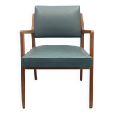 1950s armchair in cherrywood, leatherette kaki