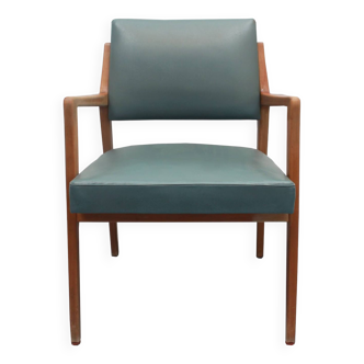 1950s armchair in cherrywood, leatherette kaki